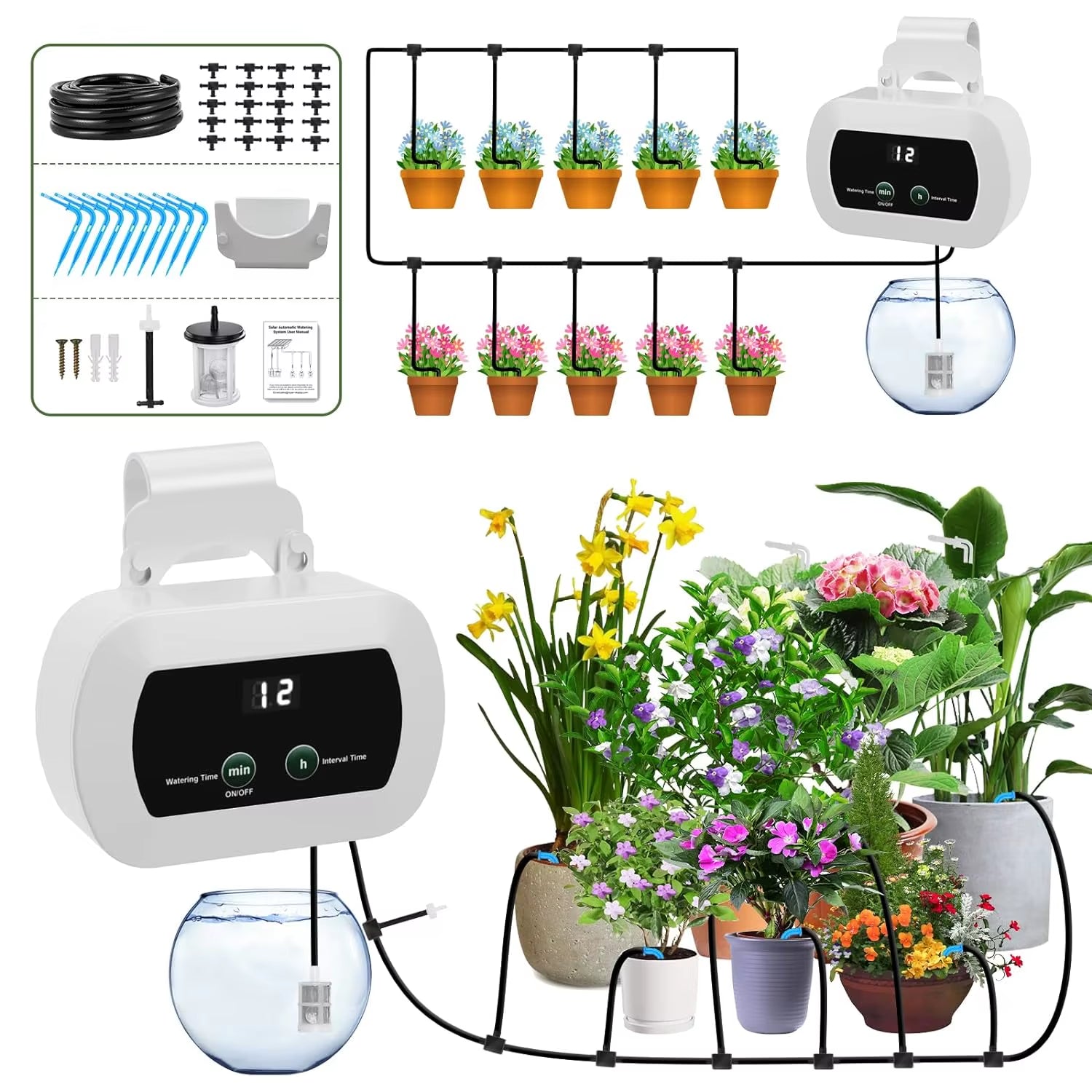 USB Drip Irrigation System Automatic Watering System with Custom Schedule Watering Timer for Potted Plants Indoor Watering