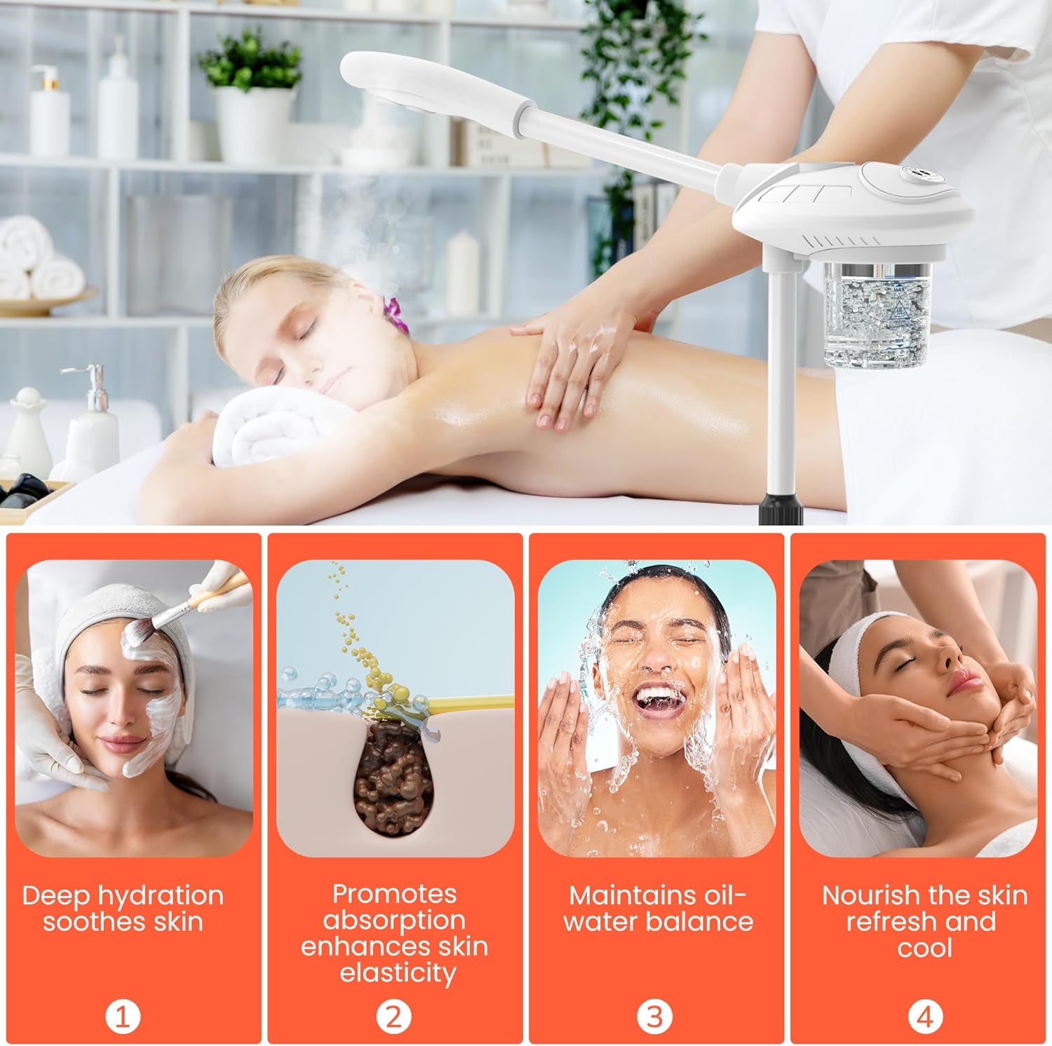 Professional Facial Steamer with Ozone, Vapor Ozono Facial Steamer Professional for Clean Skin, Firm Pores, Esthetician Steamer for Home or Salon Use, Adjustable Height and Angle,White