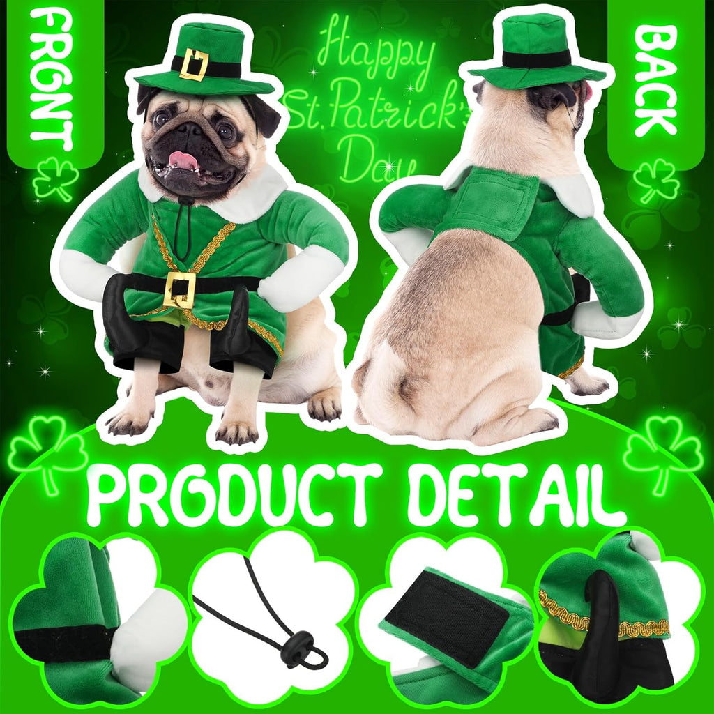 St. Patrick'S Day Dog Costume Walking Leprechaun Dog Outfit with Arms Irish Day Holiday Pet Clothes Cosplay Accessories for Cat Doggy Pet(L)