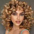 Curly Wig with Bangs Wigs for Black Women Honey Blonde Short Synthetic Hair Wigs (#30 Honey Blonde)