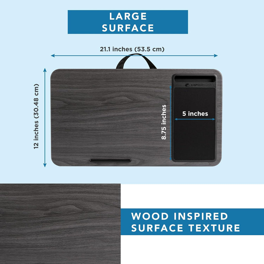 Home Office Lap Desk – Gray Woodgrain, Fits 15.6” Laptops
