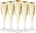 100 Plastic Champagne Flutes, 4.5Oz Clear Disposable Hard Stemware Cups with Golden Rim, Plastic Champagne Glasses for Wedding, Graduation Party, Bridal Shower, Birthday Party