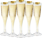 100 Plastic Champagne Flutes, 4.5Oz Clear Disposable Hard Stemware Cups with Golden Rim, Plastic Champagne Glasses for Wedding, Graduation Party, Bridal Shower, Birthday Party
