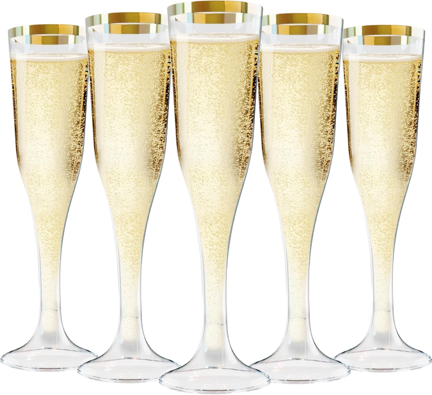 100 Plastic Champagne Flutes, 4.5Oz Clear Disposable Hard Stemware Cups with Golden Rim, Plastic Champagne Glasses for Wedding, Graduation Party, Bridal Shower, Birthday Party