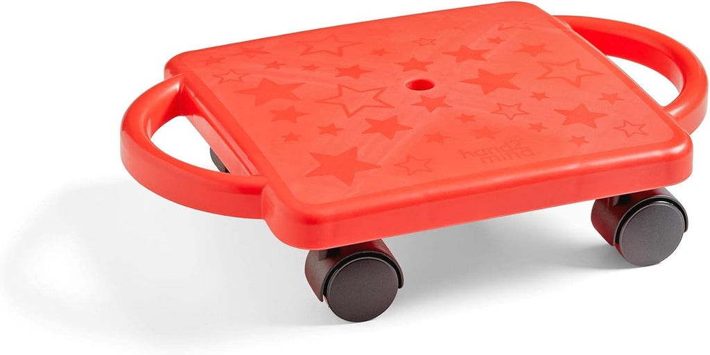 Red Indoor Scooter Board with Handles, Sit down Floor Scooter, Gym Activities for Kids, Indoor Sport Recess Games, Physical Education Equipment, Gross Motor Toy