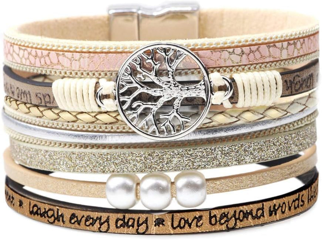 Inspirational Tree of Life Boho Leather Wrap Bangle Bracelets for Women, Teen Girl Gifts Trendy Stuff, Fashion Accessories Jewelry Gifts for Women Girls