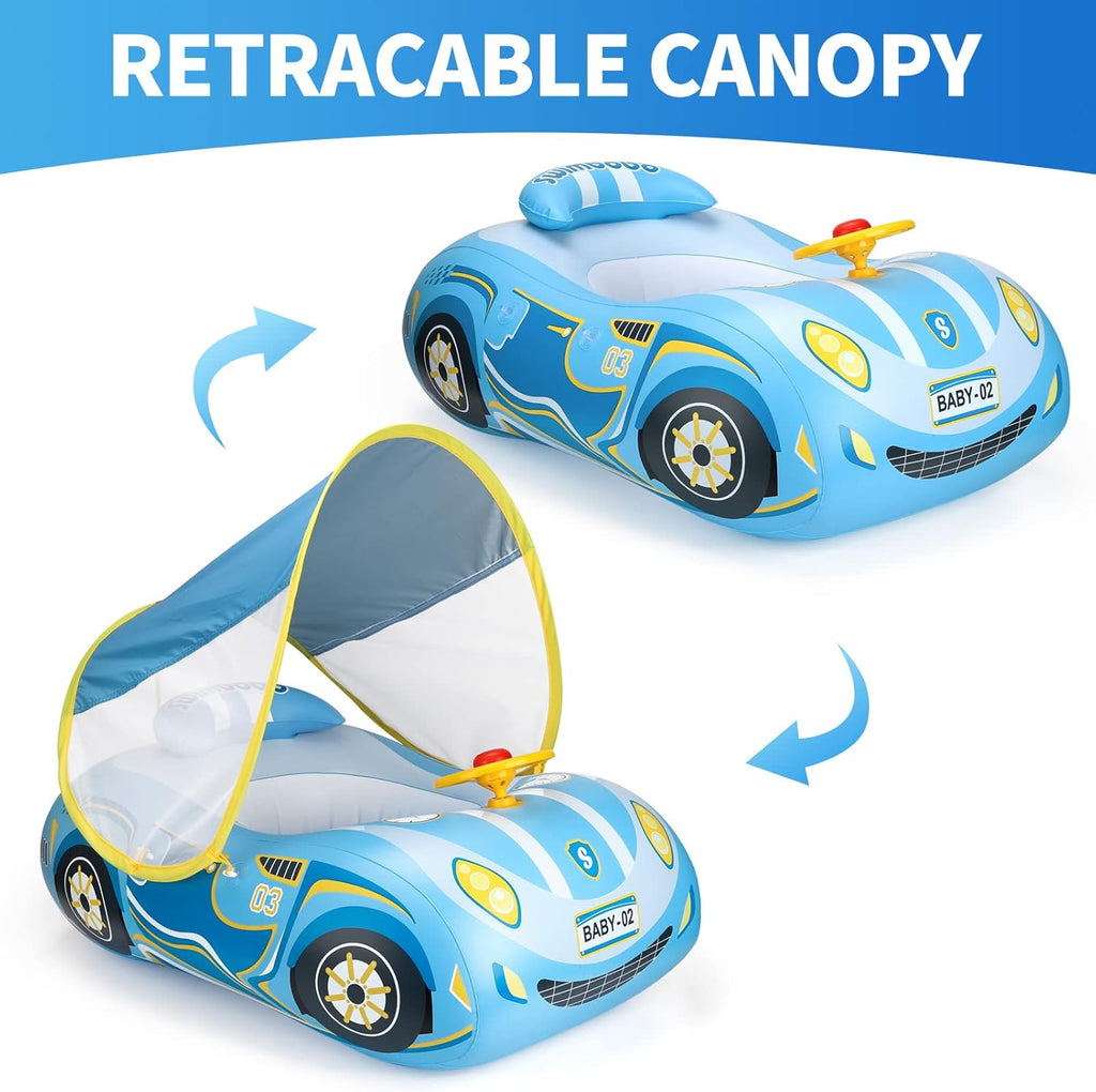 Baby Pool Float with UPF50+ Adjustable Canopy Baby Swimming Float Infant Baby Floatie Boat for Toddler
