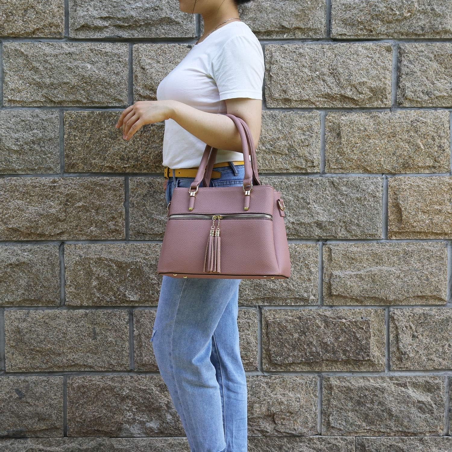 Women Purses and Handbags, PU Leather Top Handle Satchel Bag | Removable Long Strap, 3 Zippered Compartments, Crossbody Purse for Ladies, ,Tassel Pendant