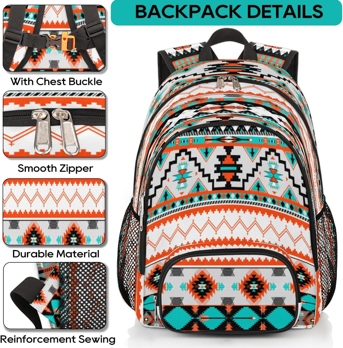 Aztec Print School Backpacks for Girls Boys Teens Students - Stylish College Schoolbag Book Bag - Water Resistant Travel Backpacks for Women Men