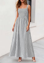 Women'S Maxi Dress Summer Striped Sundress | Sleeveless Square Neck, Long Flowy a Line, Smocked Back, Pockets, Casual Spring Outfits for Beach Vacation, Resort, Party