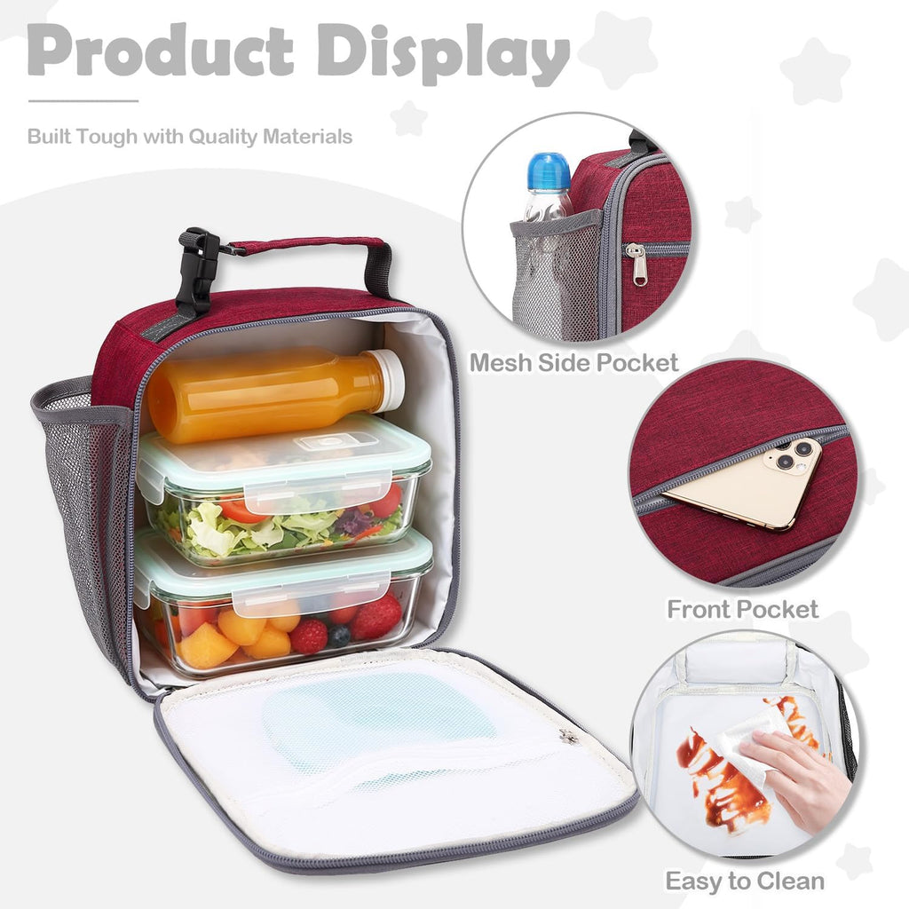 Kids Lunch Box Insulated Soft Bag Mini Cooler Back to School Thermal Meal Tote Kit for Girls, Boys, Red
