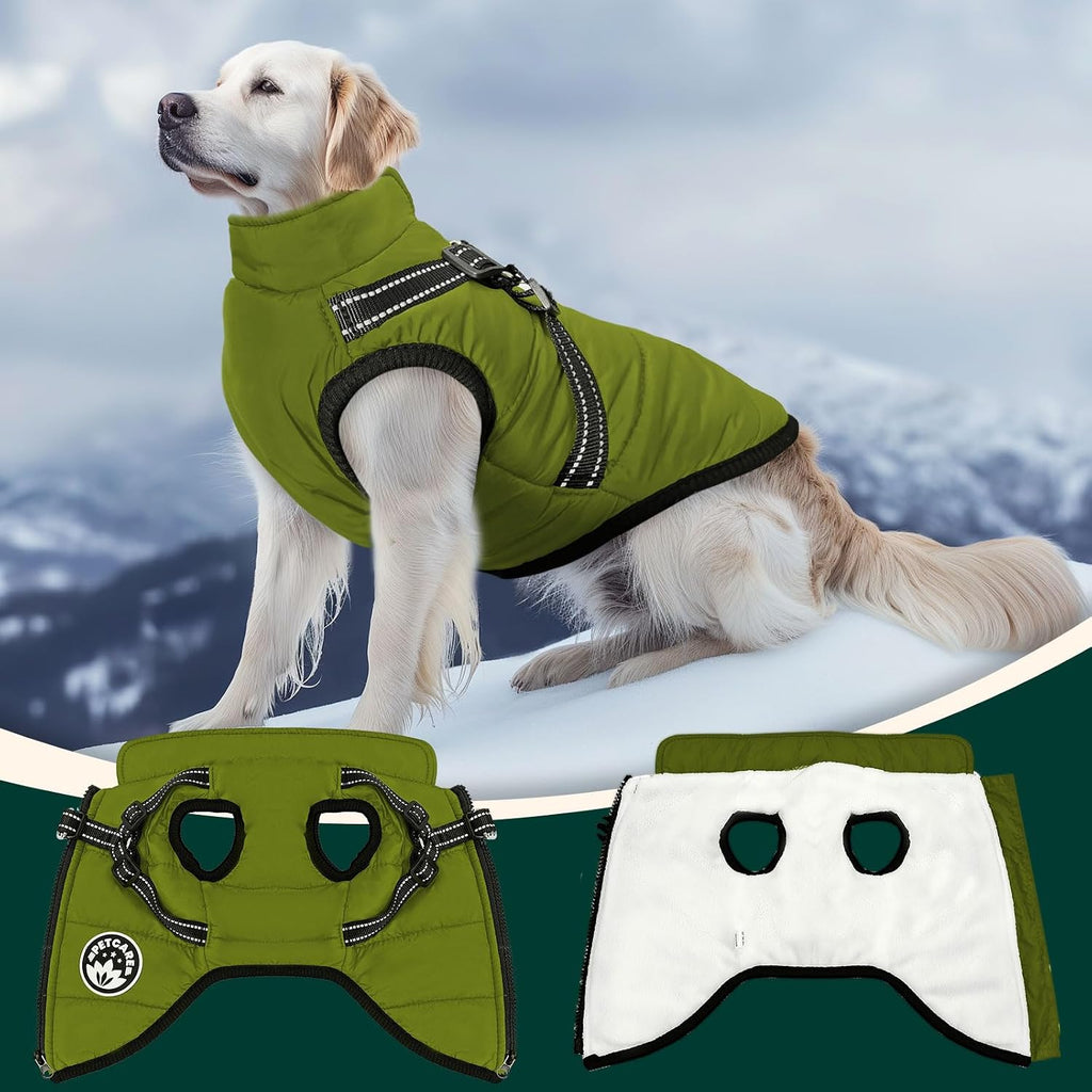Winter Dog Coat with Harness Built in Waterproof Dog Jackets Warm Pet Fleece Vest Windproof Snow Jacket Snowsuit Reflective Dogs Cold Weather Coats for Puppy Small Medium Large Dogs Cats