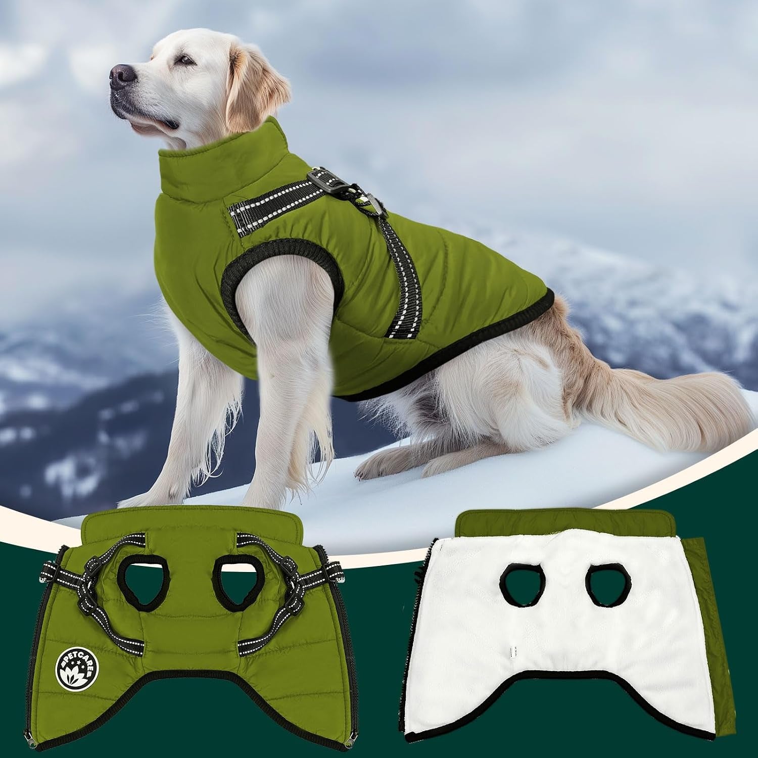 Winter Dog Coat with Harness Built in Waterproof Dog Jackets Warm Pet Fleece Vest Windproof Snow Jacket Snowsuit Reflective Dogs Cold Weather Coats for Puppy Small Medium Large Dogs Cats