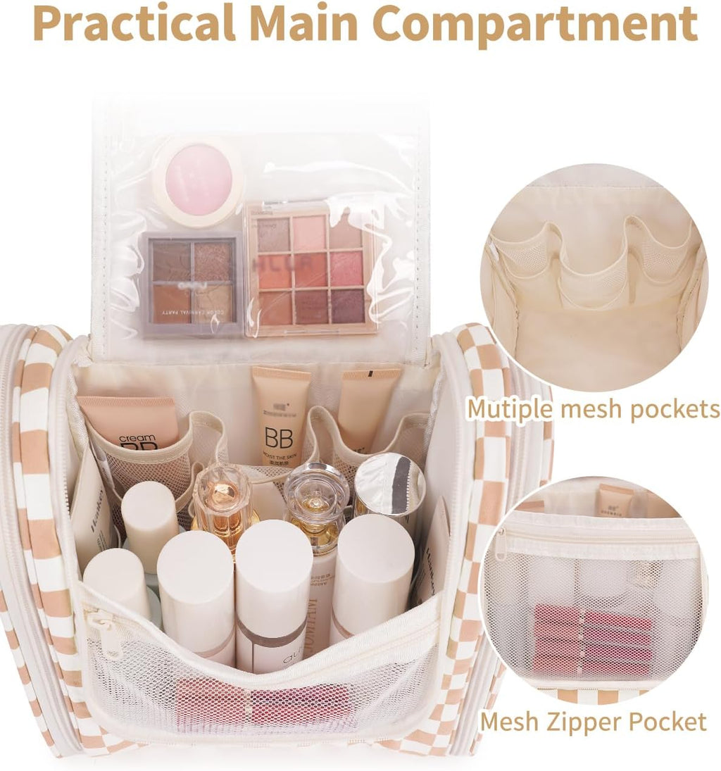 Checked Hanging Travel Toiletry Bag for Women, Travel Bag for Toiletries, Makeup Bag Organizer Cosmetic Bags Make up Bags for Women (Light Checkerboard)