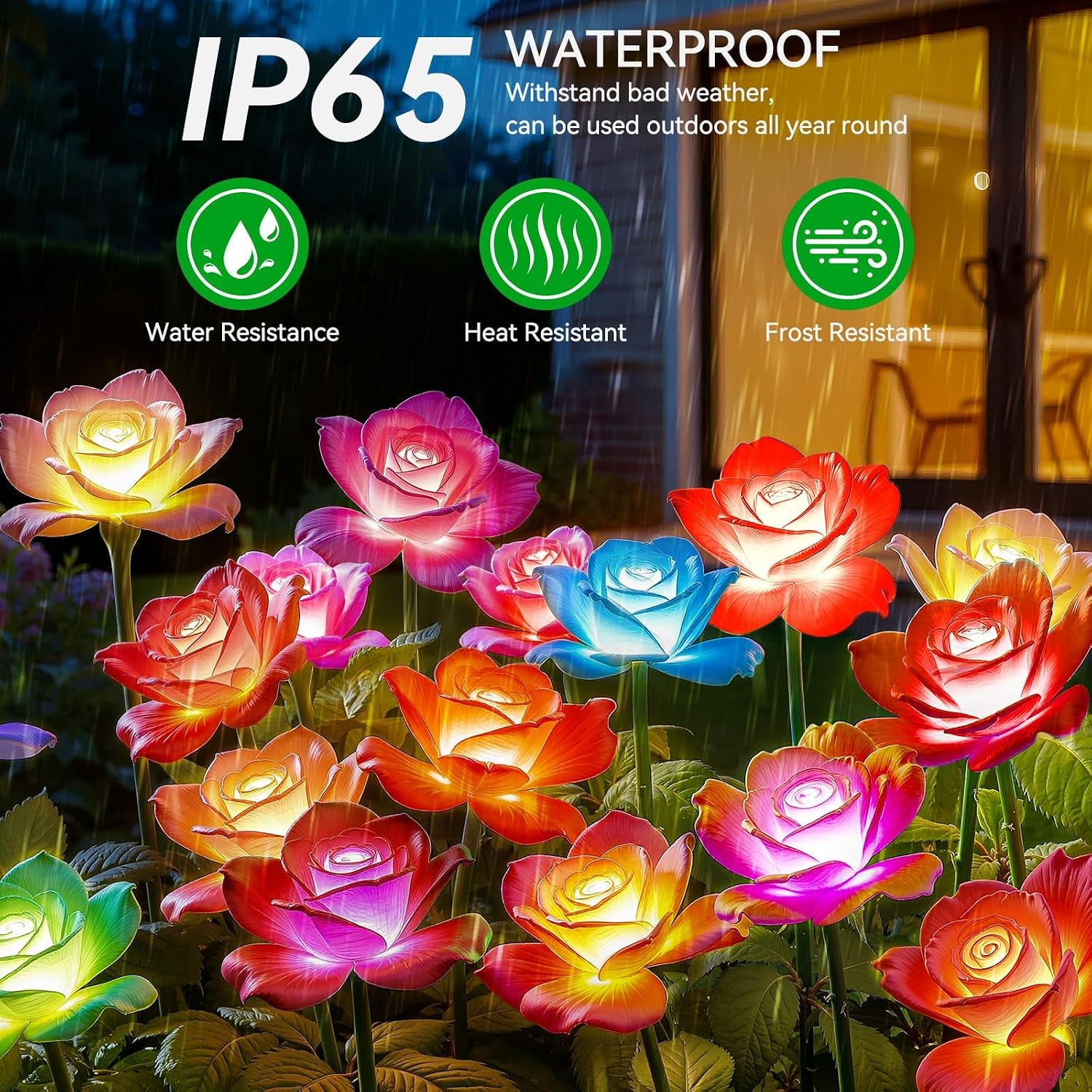 6 Pack Solar Lights Outdoor Garden Decor, 7 Color Changing Solar Flowers Outdoor Waterproof with 30 Bigger & Realistic Rose, Enlarged Size Panel for Patio Yard Garden Cemetery Decoration, Gifts