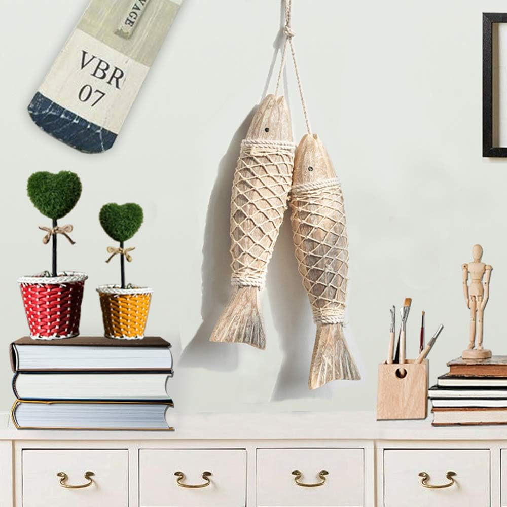 Antique Wood Fish Decor Ornament Wall Hanging Wooden Fish Decoration | Home Nautical Theme Decor