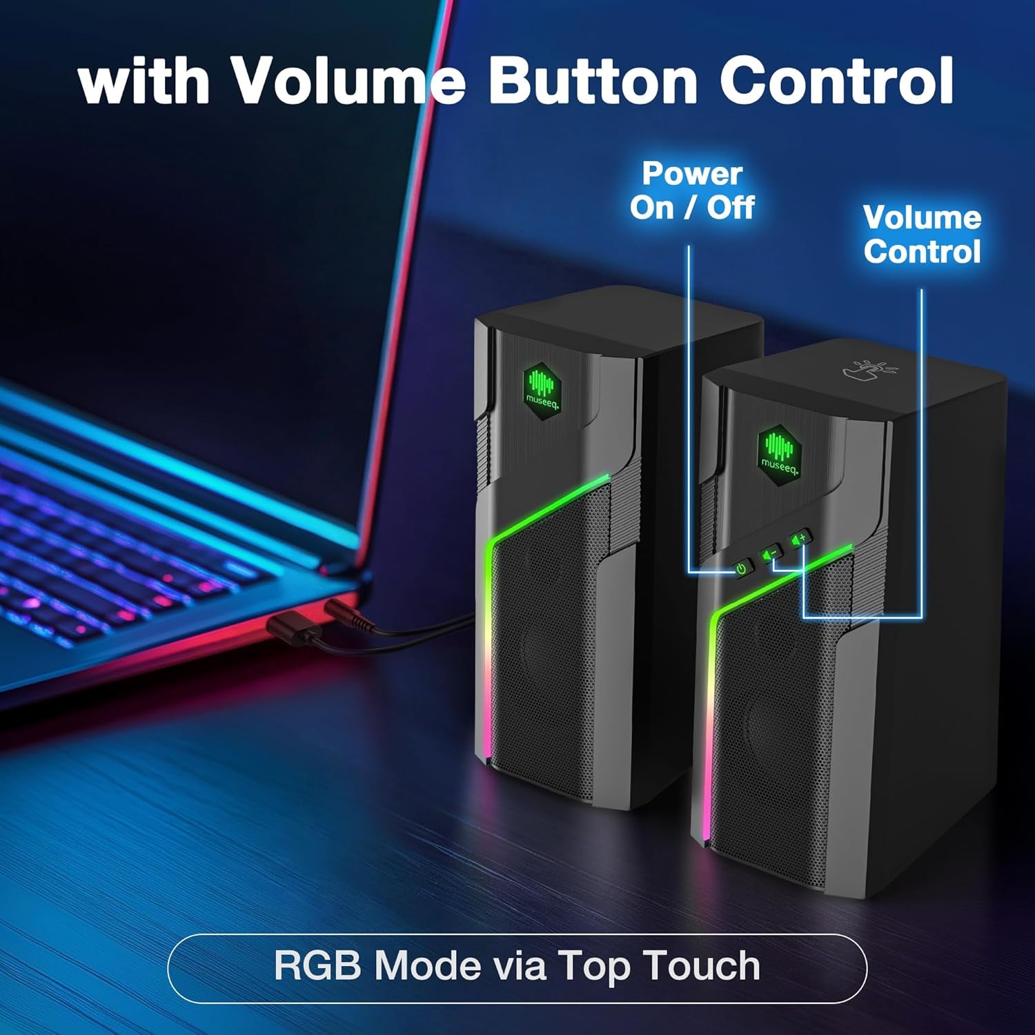 W-206RE RGB Bluetooth PC Speakers, Desktop Gaming Speakers with 21 LED Light Modes, USB Powered Stereo Computer Speakers for Monitor, Laptop and Gaming Setup
