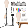 Wig Stand Set, 22In Off-White Canvas Wig Head with 360 Rotation & Adjustable Height, Includes Tripod, Wig Caps, Pins, Thread, Brush