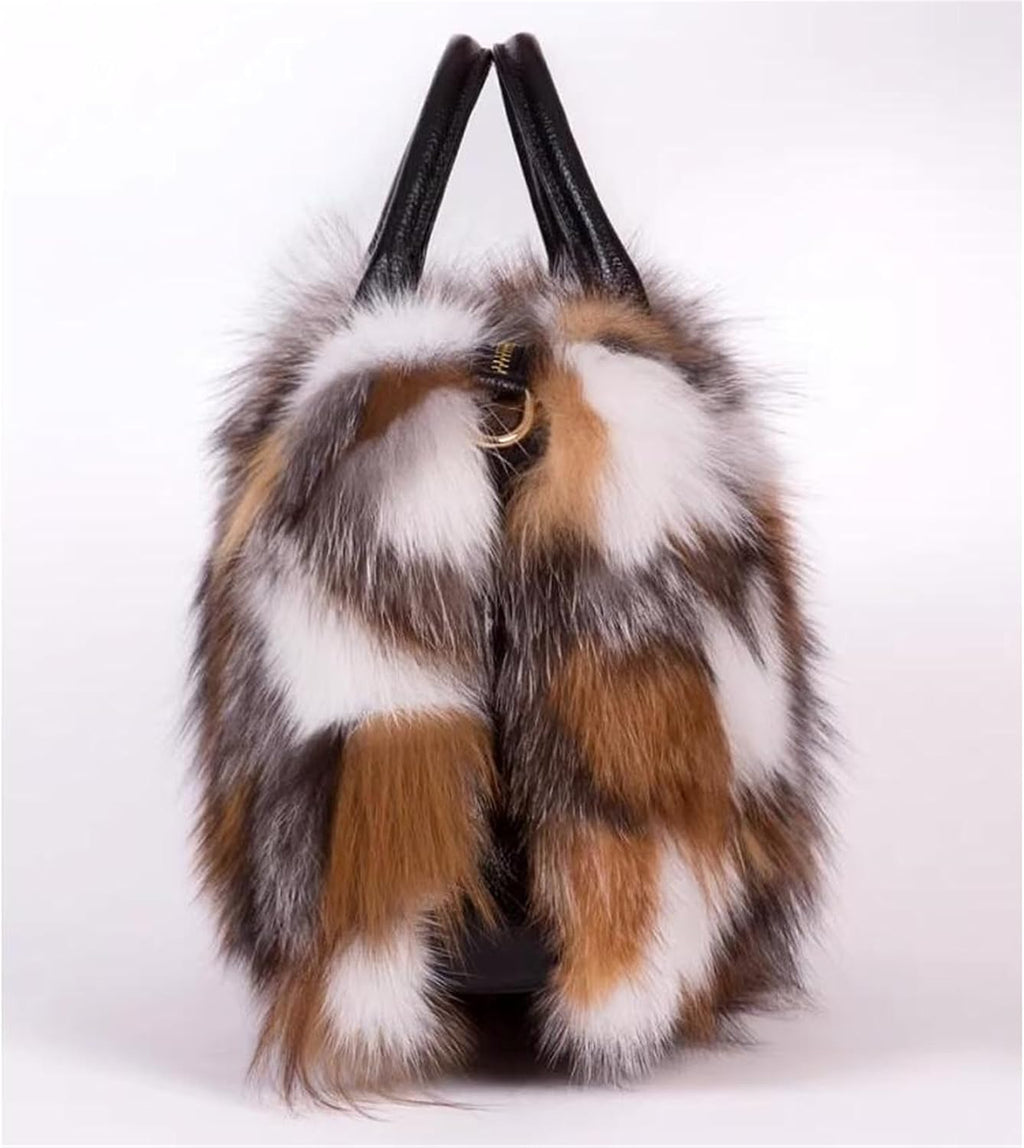 D-01 Luxury Real Fox Fur Handbag for Women Ladies Furry Shoulder Bag Purse Colorful Silver Bags Big Capacity Fashion