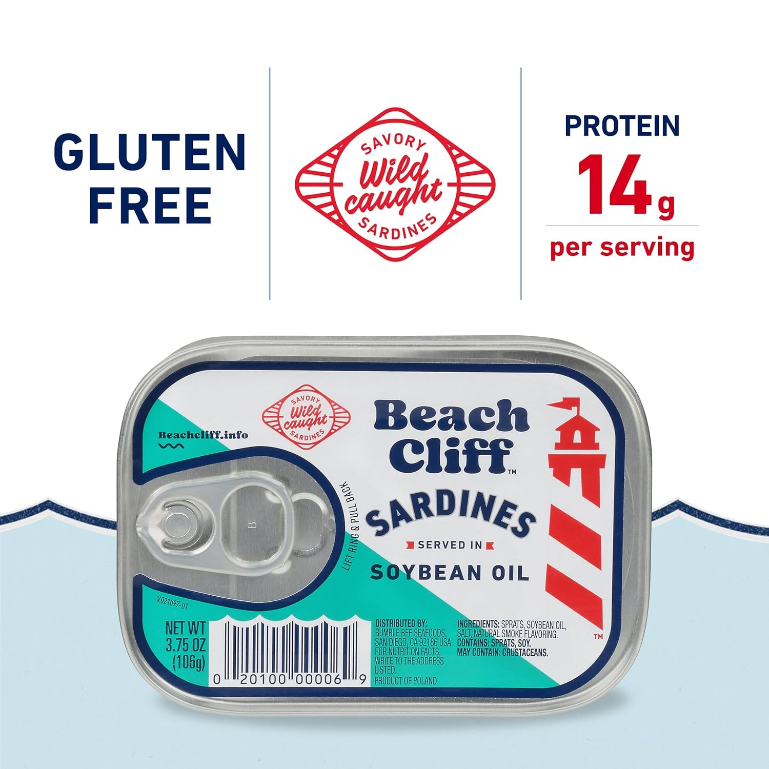 Wild Caught Sardines in Soybean Oil, 3.75 Oz Can (Pack of 12) - 14G Protein per Serving - Gluten Free, Keto Friendly - Great for Pasta & Seafood Recipes