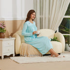 Nightgowns for Women, Soft Cotton Comfy Lightweight Embroidered Long-Sleeve Nightdress