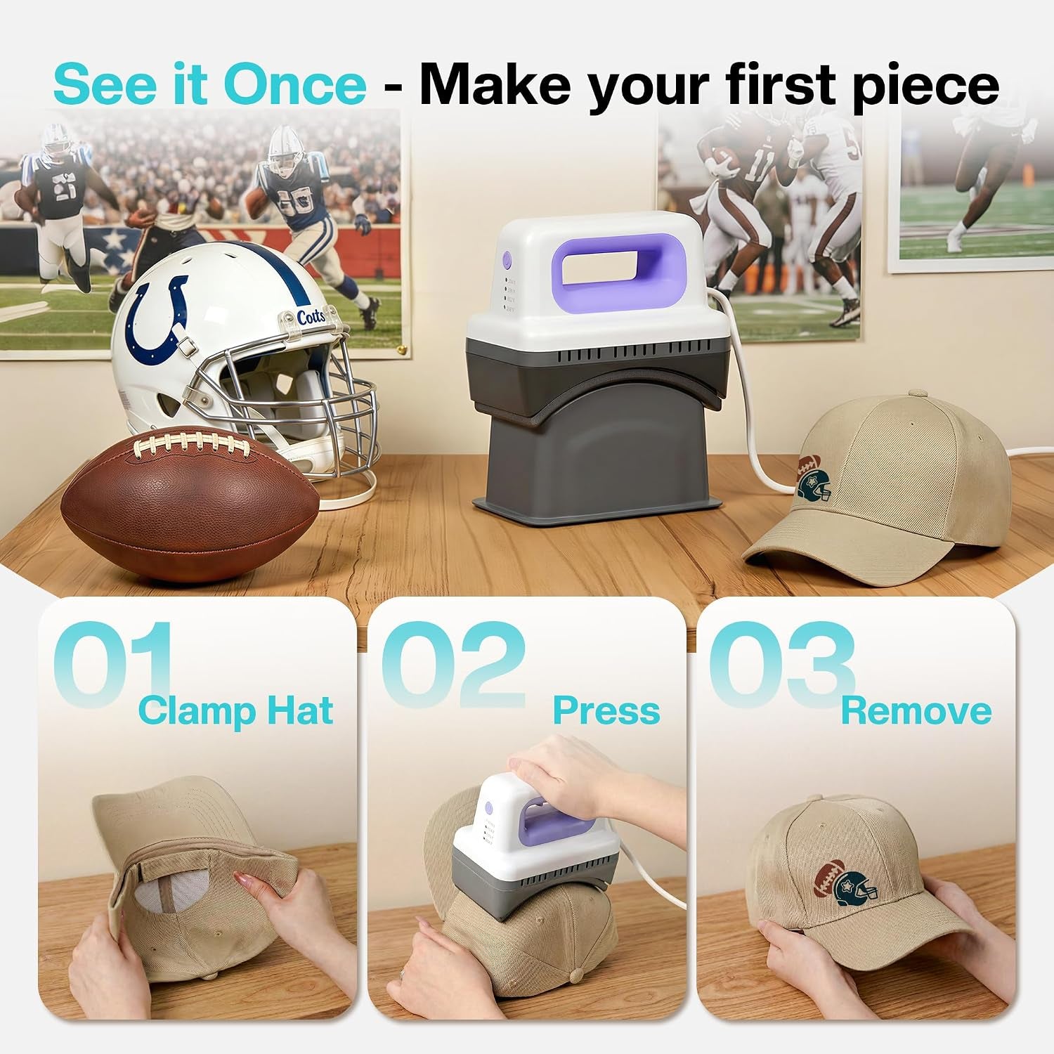 Hat Press SZ01, Lightweight Hat Press Heat Machine for Caps with 4 Heating Levels, 10Min Auto-Off, for Vinyl, Sublimation, Heat Transfer Projects | 4 Heating Levels, 10Min Auto-Off, Lightweight & Portable, Intelligent Memory,Suitable for All Types of Hats,Beginner-Friendly