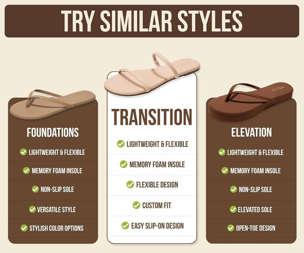 Summer Sandals for Women with Memory Foam Insole (Transition) | Memory Foam Insole; Beach Flip Flops; Non-Slip Sole; Lightweight Double Straps; Summer Sandals for Women; Everyday Comfort