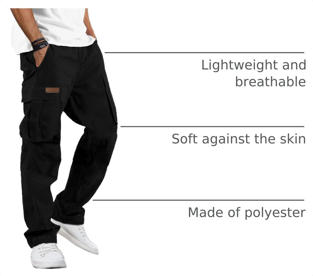 Mens Casual Cargo Pants Workout Hiking Sweatpants with Multi Pockets | Workout,Fishing,Hiking,Joggers Stretch,Multi Pockets,Elastic Waist,Lightweight,Drawstring,Work,Tactical Sweatpants