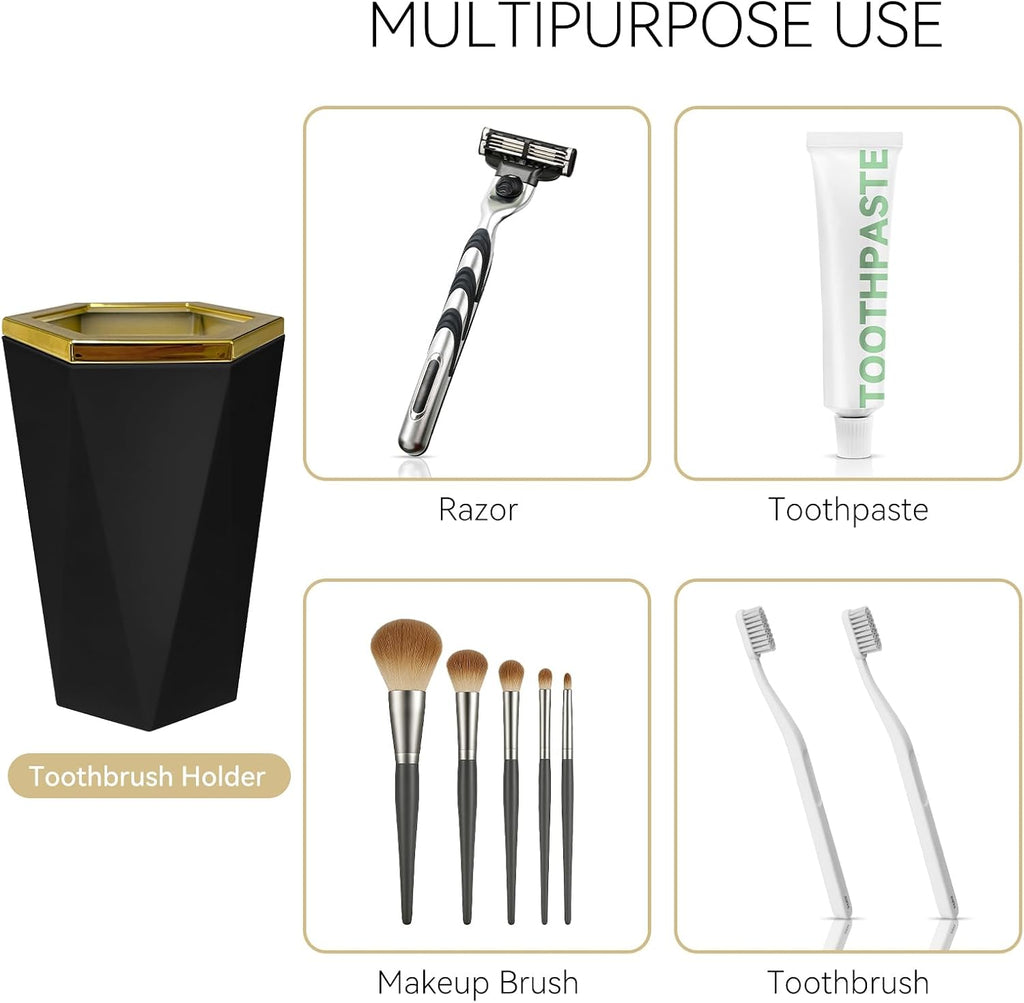 2 Piece Plastic Bathroom Accessories Set, Black Bathroom Sets Accessories | Soap Dispenser and Toothbrush Holder, Modern Bathroom Decor, Bathroom Sets Accessories
