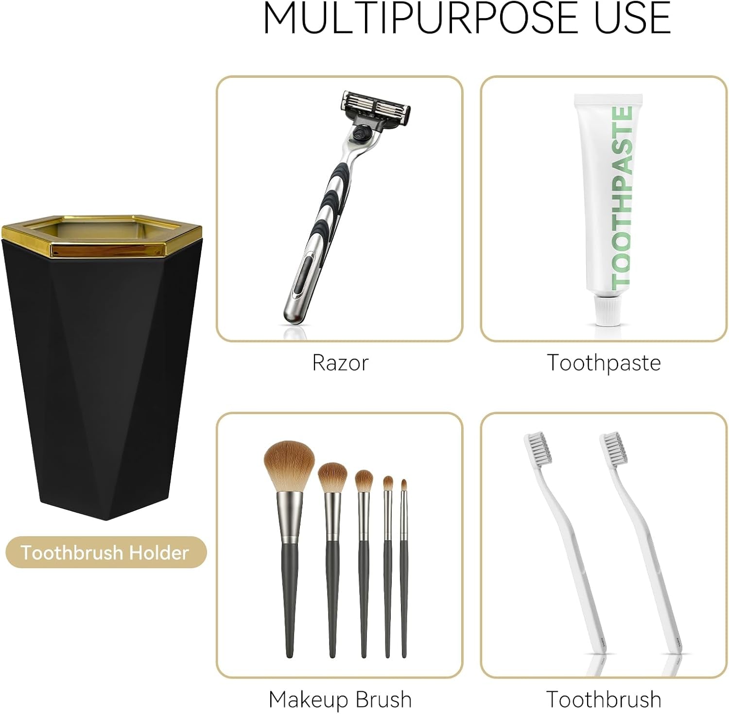 2 Piece Plastic Bathroom Accessories Set, Black Bathroom Sets Accessories | Soap Dispenser and Toothbrush Holder, Modern Bathroom Decor, Bathroom Sets Accessories