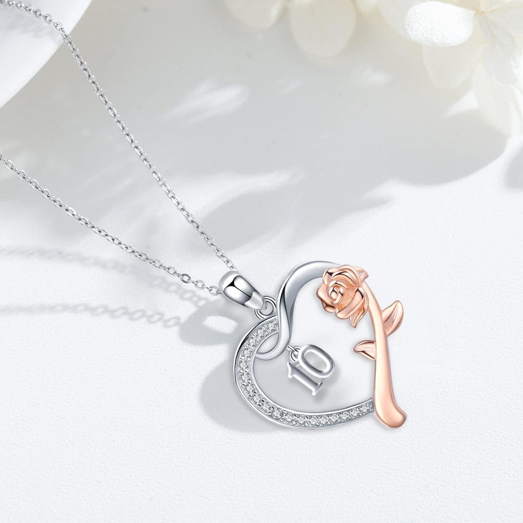 18 Year Old Girl Birthday Gifts / 10Th/11Th/12Th/13Th/15Th/16Th/17Th/21Th/30Th/40Th/ 50Th/60Th/70Th/75Th/80Th/85Th/90Th/100Th Birthday Gifts for Women Daughter 925 Sterling Silver Love Heart Rose Flower Pendant Necklace for Wife Mom Mothers Day Christmas Anniversary Graduation Jewelry