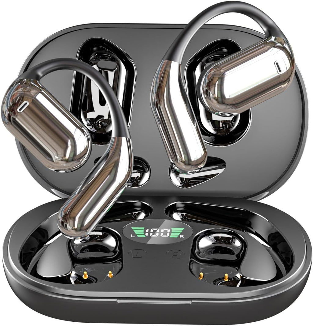 Open Ear Headphones with AI Smart Translation Bluetooth 5.4 Headset Wireless Sports Earbuds,Enc Call Noise Cancellation,Hifi Stereo,8H Playtime IPX5 Waterproof Earphone for Sports,Driving,Black
