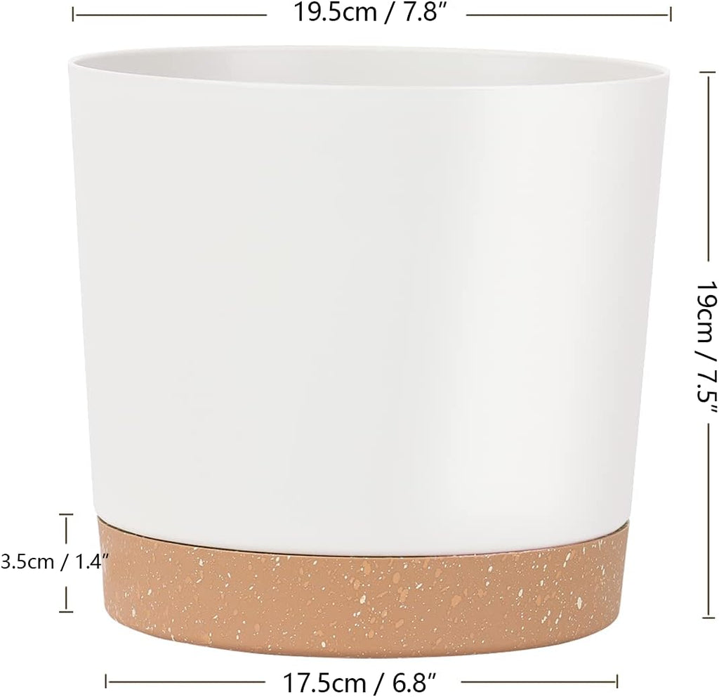 Indoor Plant Pots Planters 8 Inch Plastic Planter with Hole & Saucer Flower Pots Modern Decorative for Outdoor Garden Home (White X 3 Pack)
