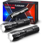 Tactical Flashlight 2Pk，Super Bight Zoomable 5 Modes Flashlight | AAA Battery Power 1500Lm Waterproof Portable Pocket LED Flashlights for Power Outage, Emergency, Camping Essential