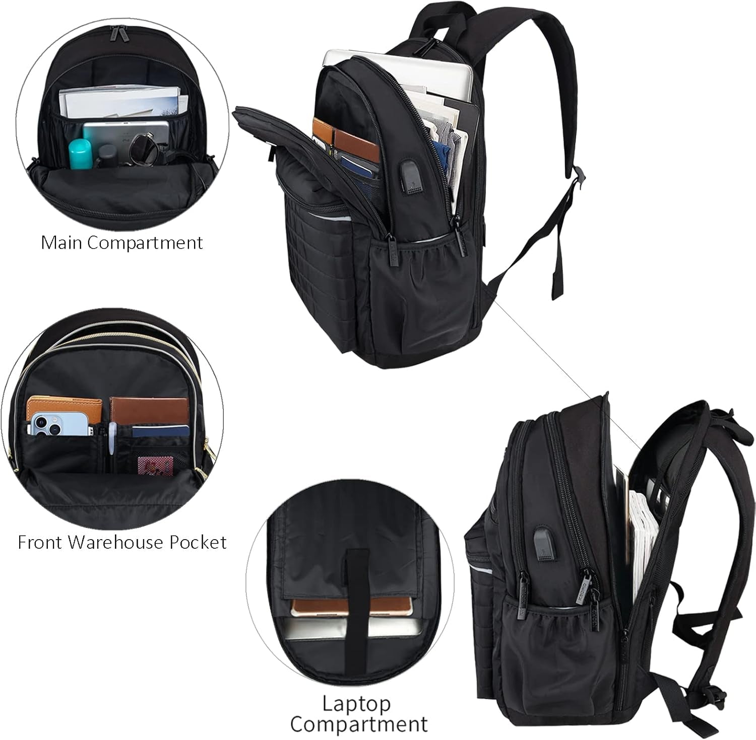 Casual Backpack for Women, Work Backpack for Women, Back Pack for School College, Carry-On Travel Backpacks, Anti-Theft Womens Backpacks, School Bookbag for Girls(Full Black)