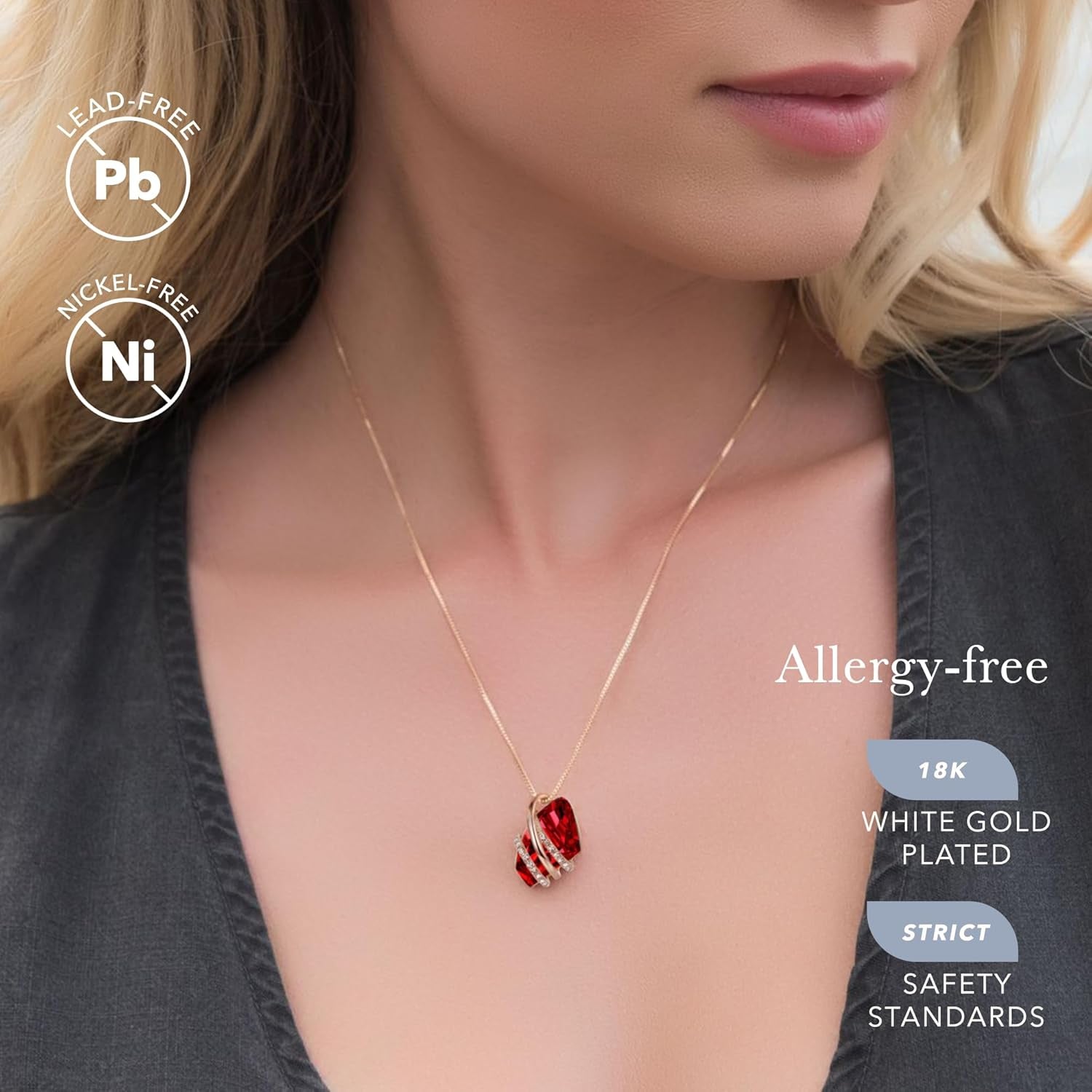 Wish Stone Pendant Necklace with Birthstone Crystal, 18K Rose Gold Plated/Silvertone, 18" + 2"