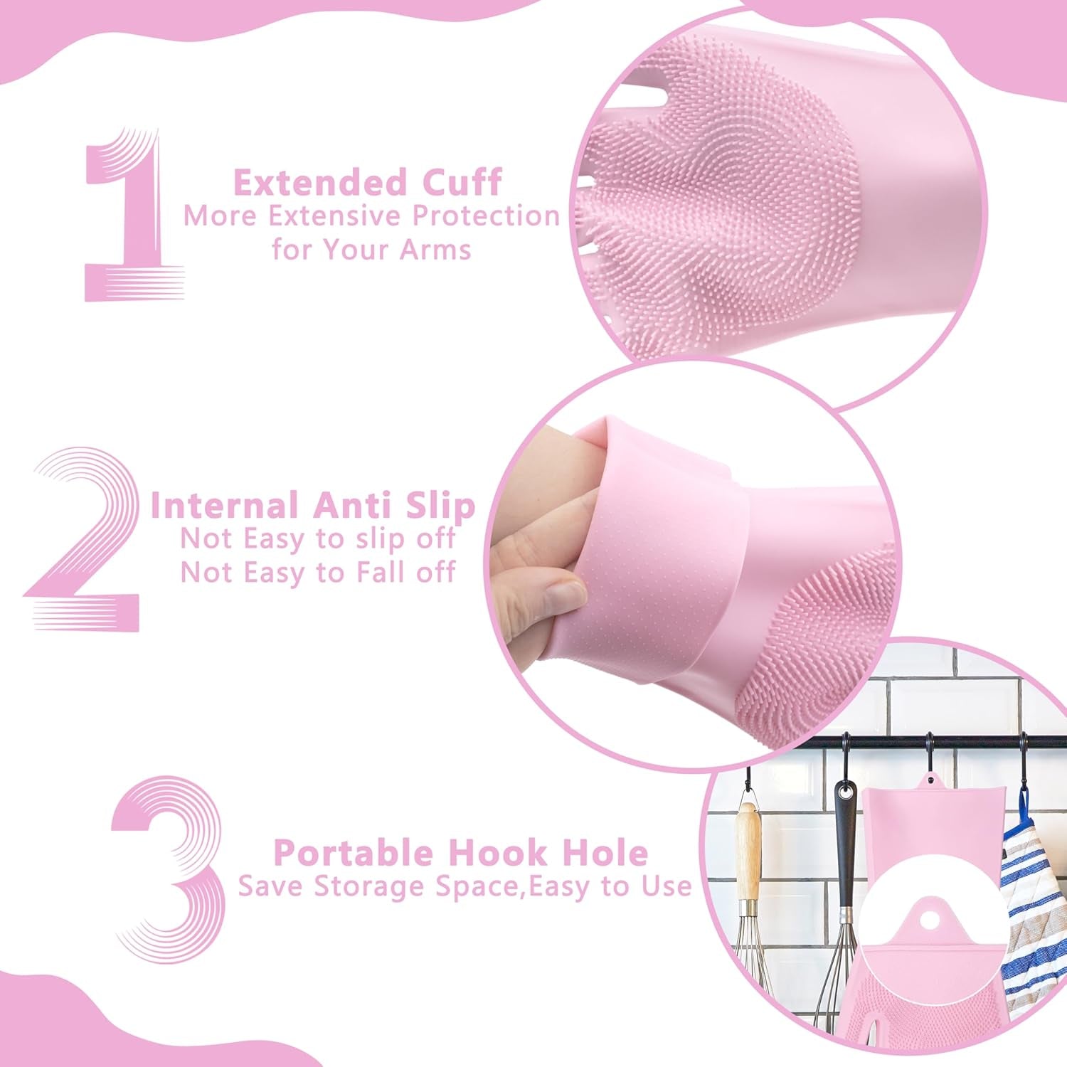 Pet Grooming Gloves—Dog Washing Gloves with High-Density Teeth | Dog Bath Scrubber with Enhanced Five Finger Design, Silicone Gloves for Dogs and Cats Bathing, Massage (Pink)