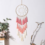 Macrame Dream Catcher Wall Hanging, Pink Large Boho Bedroom Decor | Handmade Tassel Feather Ornament, Natural Cotton, Modern Chic Living Room Nursery Art Decor, Blessing Gift for Women Girls
