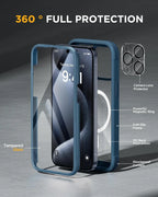 Magnetic for Iphone 15 Pro Max Case 6.7'' [Compatible with Magsafe] Full-Body Drop Proof Bumper Phone Case for Iphone 15 Pro Max with Built-In 9H Tempered Glass Screen Protector,Blue