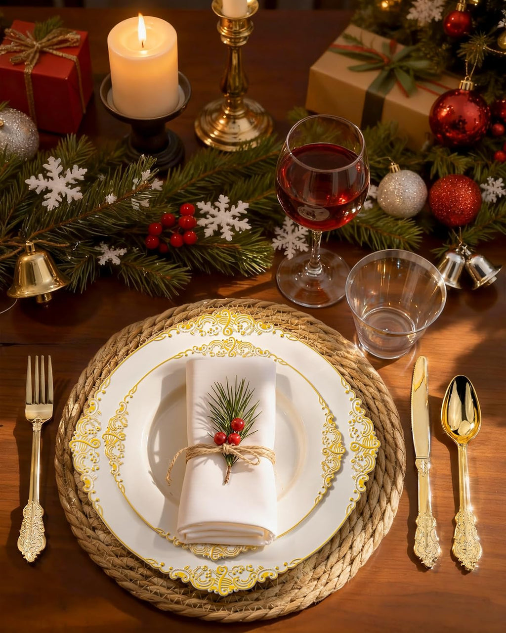 350PCS Ivory Plastic Plates - Ivory Gold Plastic Dinnerware Sets for 50 Guests - 100 Gold Disposable Plates, 50 Pre Rolled Silverware Sets, 50 Cups Perfect for Wedding & Thanksgiving