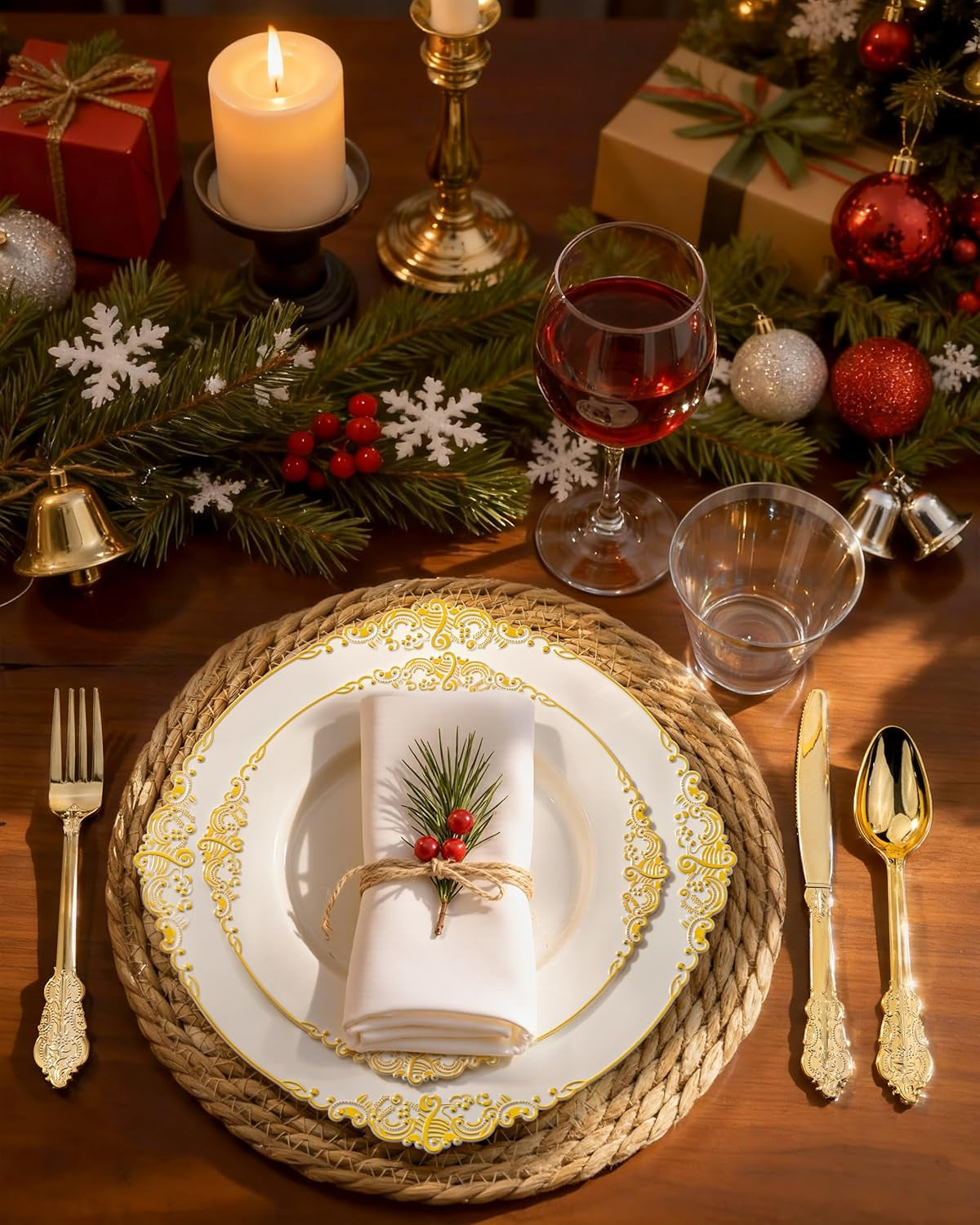 350PCS Ivory Plastic Plates - Ivory Gold Plastic Dinnerware Sets for 50 Guests - 100 Gold Disposable Plates, 50 Pre Rolled Silverware Sets, 50 Cups Perfect for Wedding & Thanksgiving