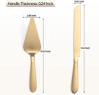 Cake Cutting Set for Wedding, Elegant Cake Knife and Server Set with Thickened Stainless Steel Rounded Edges, Cake Cutter Pie Spatula for Birthday Anniversary, 2 Pcs, Gold