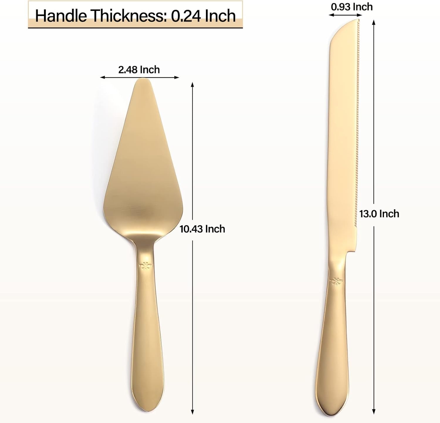 Cake Cutting Set for Wedding, Elegant Cake Knife and Server Set with Thickened Stainless Steel Rounded Edges, Cake Cutter Pie Spatula for Birthday Anniversary, 2 Pcs, Gold
