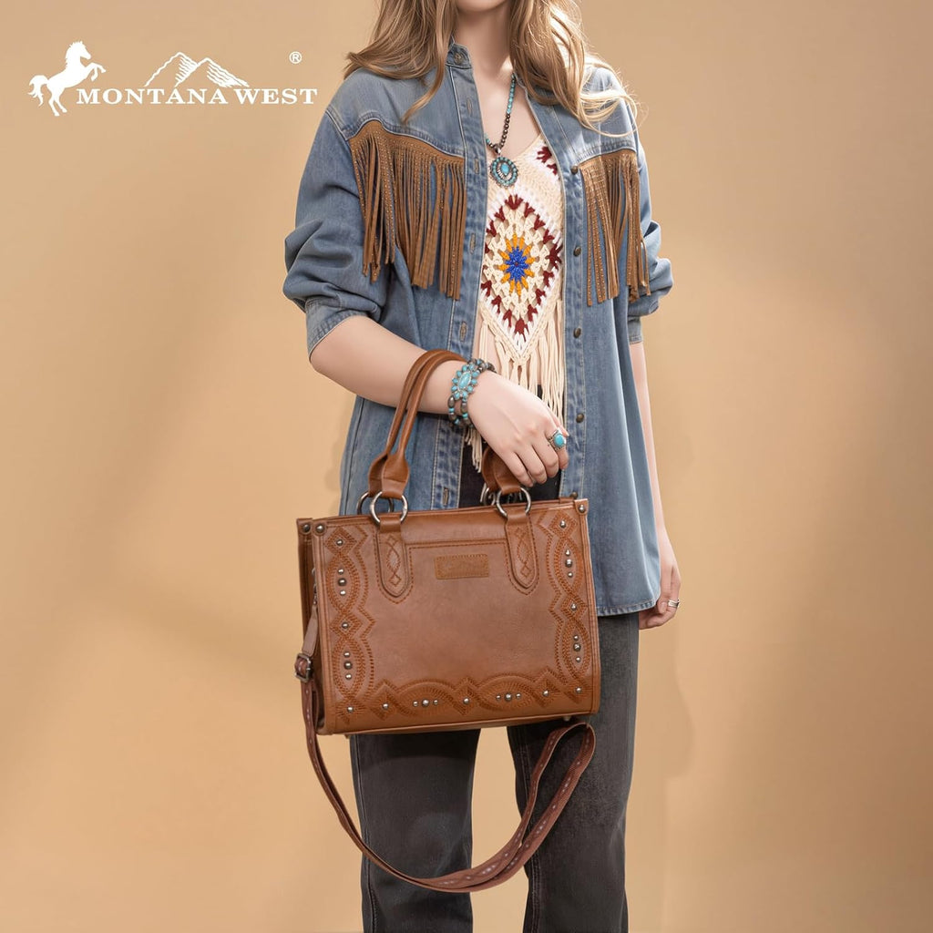 Tote Bag for Women Western Tooling Handbags Embroidered Concho Crossbody