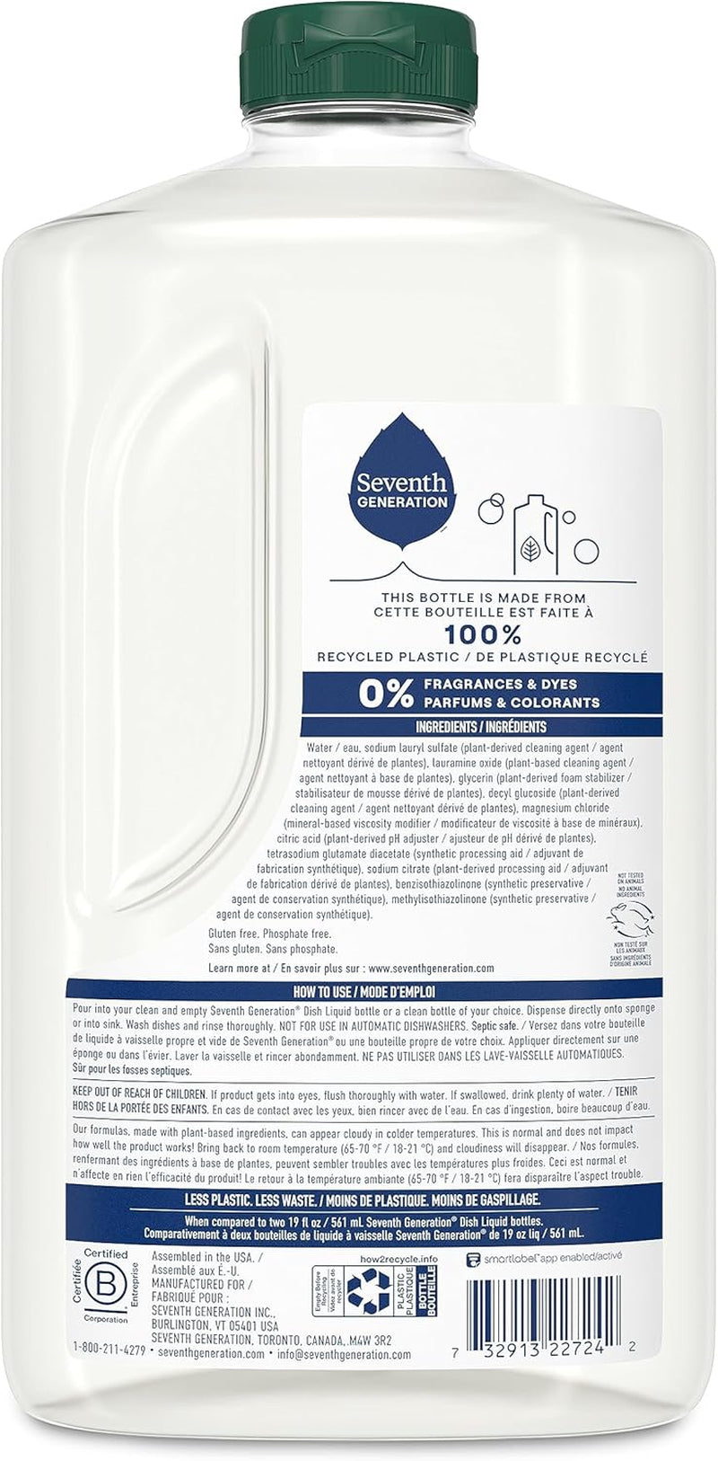 Seventh Generation Dish Soap Refill, Free & Clear, 50 Fl Oz, 3 Pack, Plant-Based Dishwashing Liquid for Grease & Tough Food Messes, for Sensitive Skin