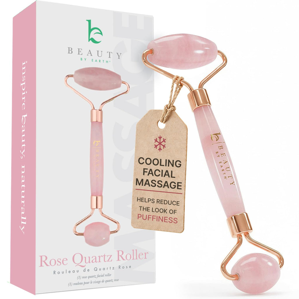 Rose Quartz Face Roller - Depuffs & Smoothes Fine Lines and Wrinkles | Skin Care Tools & Relaxation Gifts for Women, Teenage Girl Gifts, Beauty Gift Ideas, Face Massager Tools, Facial Tool