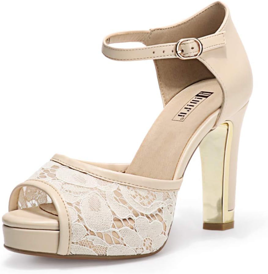 Women'S Platform Peep Toe Chunky High Heels | IN4 Mary Heeled Sandals Dress Wedding Bridal Party Shoes for Women Bride Bridesmaid