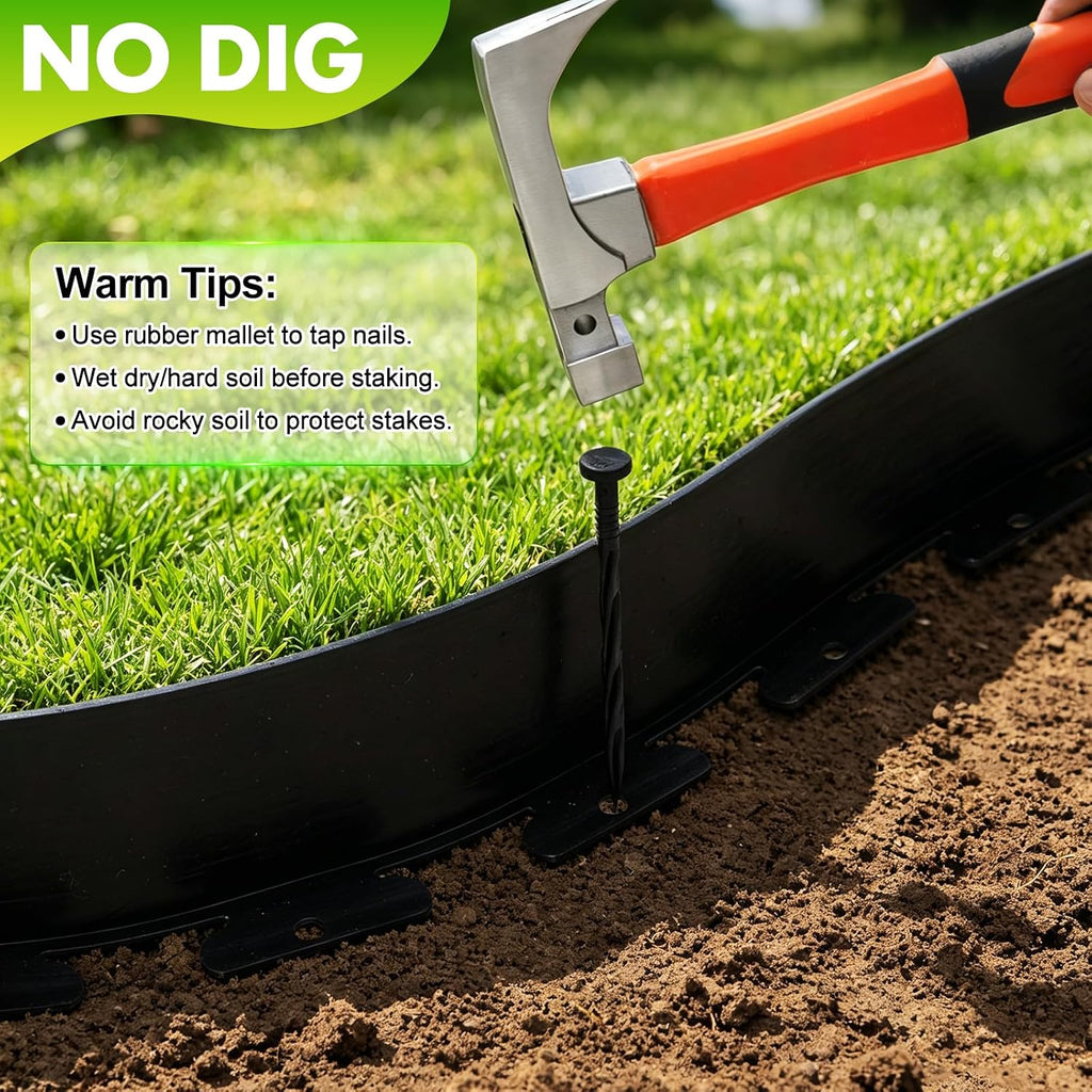 Landscape Edging, 4IN X 66FT Plastic Garden Edging Borders with 100 Spikes, Flexible No Dig Garden Border Kit for Garden, Yard, Flower Bed & Landscaping