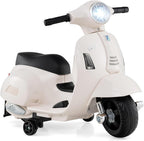 Licensed Vespa Scooter Kids Motorcycle by , 6V Ride on Electric Motorcycle with Training Wheels, Headlight, Battery Powered 3 Wheels Toy Gift with LED Headlight Horn for Boys Girls (White)