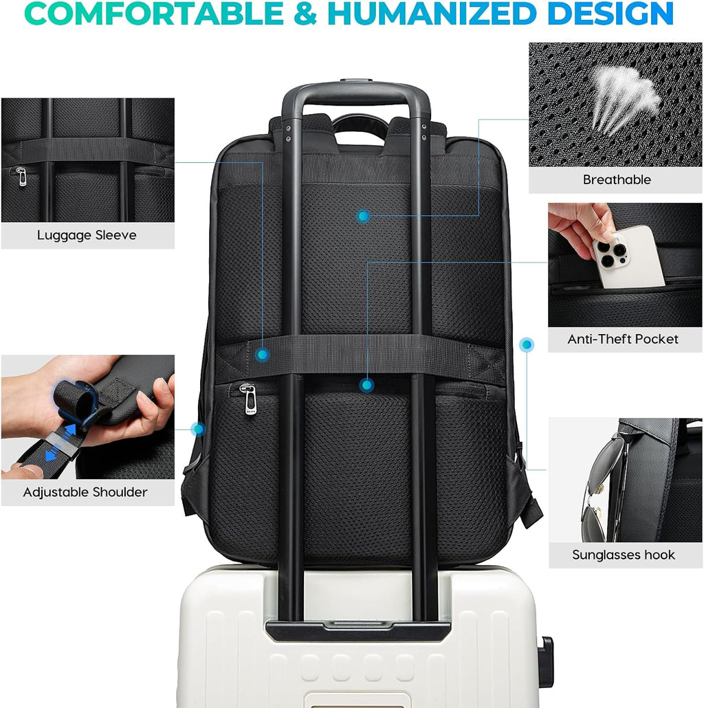 Men'S Laptop Backpack for 17.3Inch Notebook,Waterproof Fashion Travel Backpacks,High Tech Backpack with Water Bottle, Work Business Backpacks for Men and Women